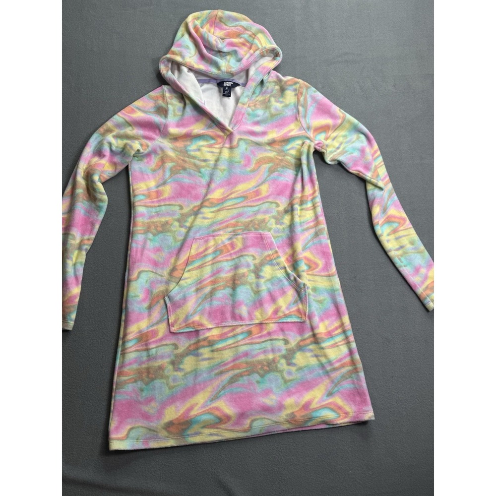 Lands End Long Sleeve Hooded Terry Swim Cover-Up Beach Robe Girls XL 14/16